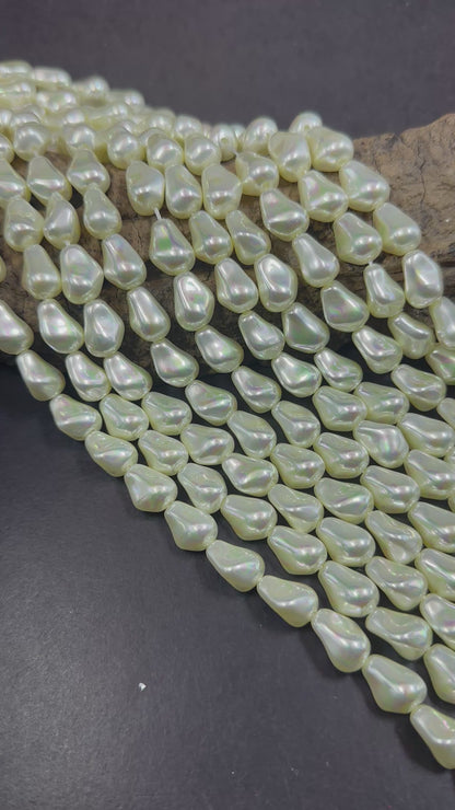 Gorgeous Cream color Swarovski Pearl Crystal Beads 10x14mm Freeform Teardrop Shape. Beautiful White Color, High Quality 15.5"