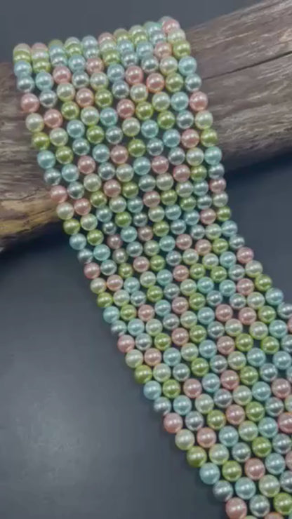 Gorgeous Chinese Pastel Multicolor Swarovski Pearl Crystal Beads, 8mm 10mm Round Shape Bead. Green Blue Pink White Color Great Quality 15.5"