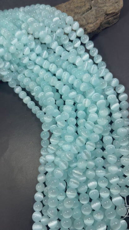 Natural Light Blue Selenite Round Shape Bead. 6mm 8mm 10mm, Gorgeous Light Blue Color Great Quality 15.5"