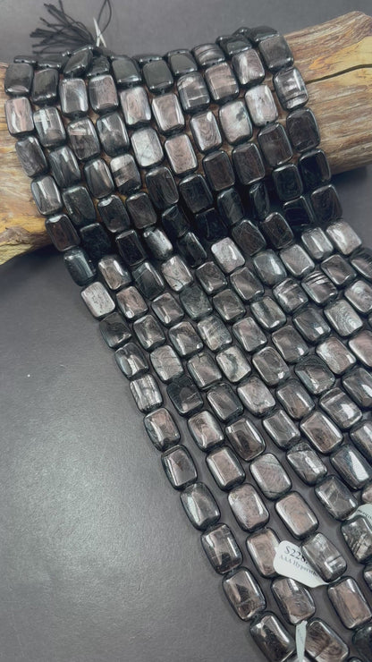 Natural Hypersthene Black Rectangle Shaped 14x19mm Gemstone Beads, Stunning Black Color Great Quality 15.5"