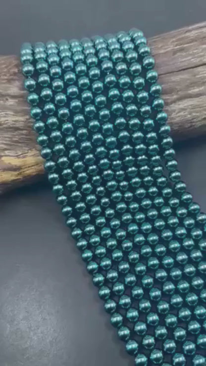 Chinese Peacock Green Swarovski Pearl Crystal Beads, 6mm 8mm 10mm 12mm Round Shape Bead. Beautiful Green Color, Great Quality 15.5"