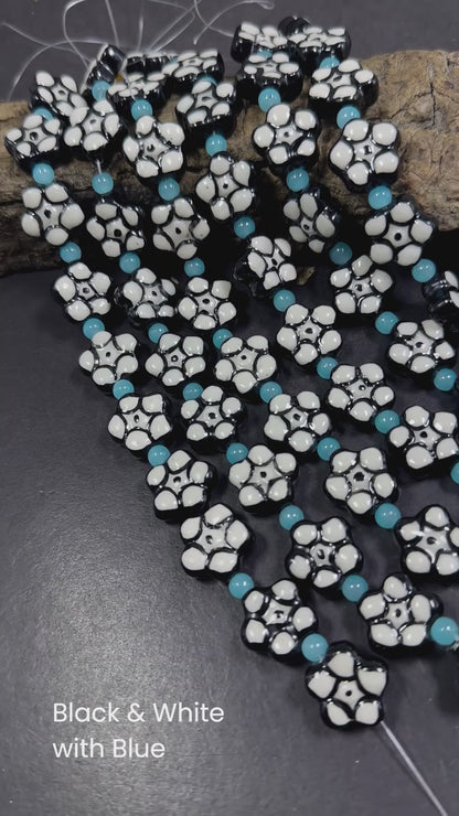 Beautiful Floral Shape Handmade Porcelain Beads, 16x16mm Great Quality 7.5"