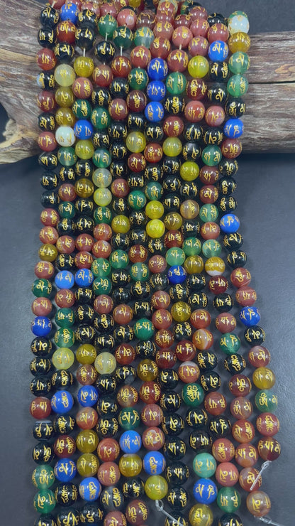 Beautiful Handcrafted Multicolor Tibetan Round Shape Beads, Stunning Multicolor Pattern Great Quality 15.5"