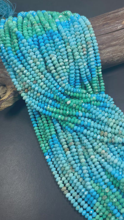 Beautiful Howlite Turquoise Faceted Rondelle Shape Bead, Stunning Light Blue Multicolor Pattern High Quality 15.5"