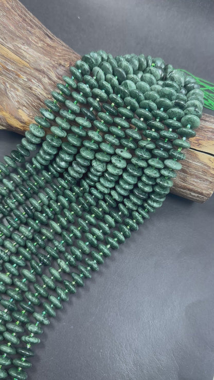 Natural Green Kyanite Pinwheel Rondelle Shape Beads 14x5mm, Beautiful Forest Green Color Great Quality 15.5"