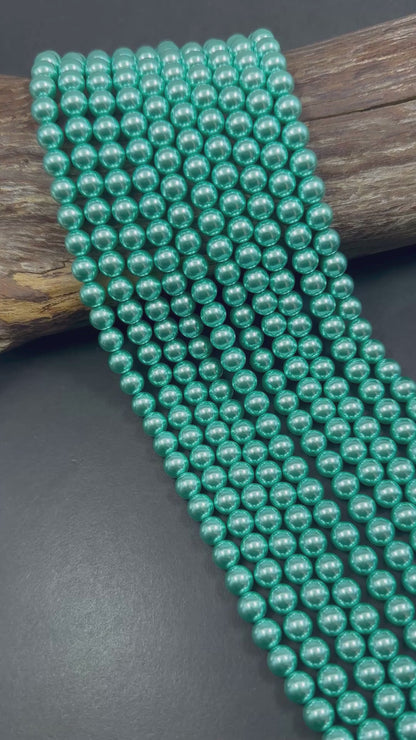 Gorgeous Chinese Turquoise Swarovski Pearl Crystal Beads, 6mm 8mm 10mm Round Shape Bead. Beautiful Turquoise Color, Great Quality 15.5"