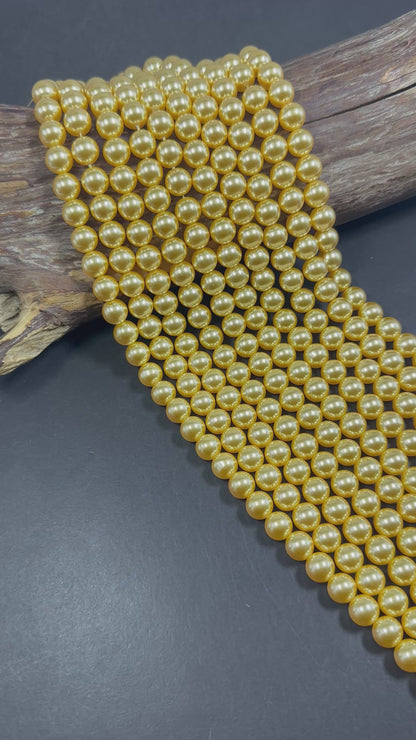 Gorgeous Golden Yellow Swarovski Pearl Crystal Beads, 6mm 8mm 10mm 12mm Round Shape Bead. Beautiful Yellow Color, Great Quality 15.5"