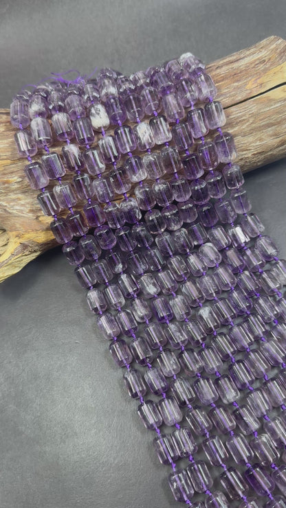 AAA Natural Clear Amethyst Tube Shape Beads 10x14mm, Beautiful Clear Purple Color Great Quality 15.5"