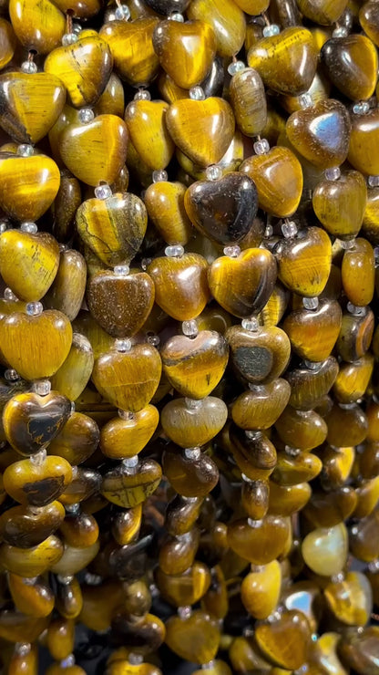 Natural Tiger Eye Gemstone Bead 10mm 14mm Heart Shape Bead, Beautiful Natural Golden Brown Color Tiger Eye, Great Quality Full Strand 15.5"