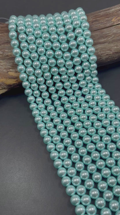 Gorgeous Chinese Sky Blue Swarovski Pearl Crystal Beads, 6mm 8mm 10mm Round Shape Bead. Beautiful Blue Color, Great Quality 15.5"