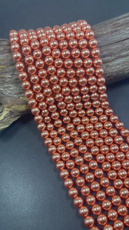 Gorgeous Copper Orange Swarovski Pearl Crystal Beads, 8mm 10mm 12mm Round Shape Bead. Beautiful Orange Color Great Quality 15.5"