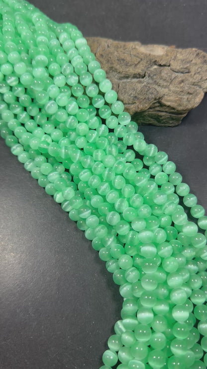 Natural Mint Green Selenite Round Shape Bead. 6mm 8mm, Gorgeous Green Color Great Quality 15.5"