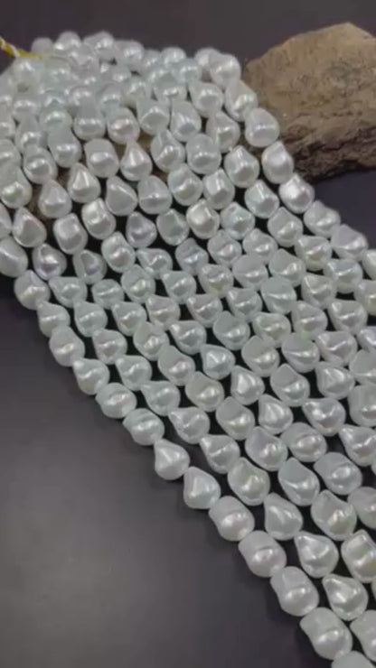 Gorgeous White Swarovski Pearl Crystal Beads 12x15mm Freeform Nugget Shape. Beautiful White Color, High Quality 15.5"