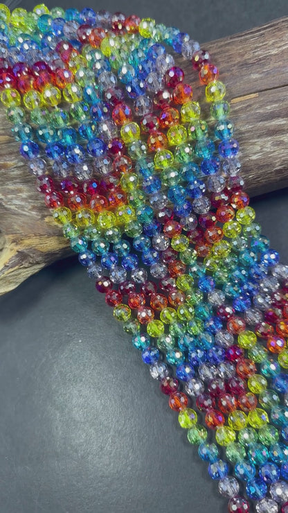 Beautiful Multicolor Rainbow Faceted Round Shape Bead. Stunning Rainbow Pattern, Great Quality 15.5"