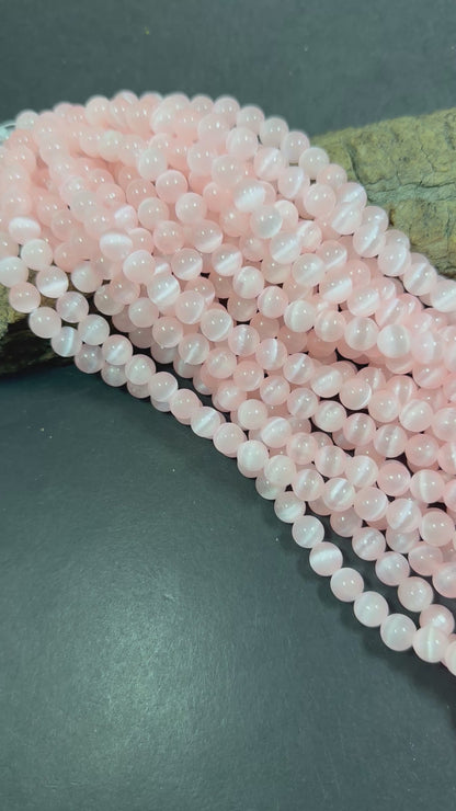 Natural Light Pink Selenite Round Shape Bead. 6mm 8mm 10mm, Gorgeous Light Pink Color Great Quality 15.5"