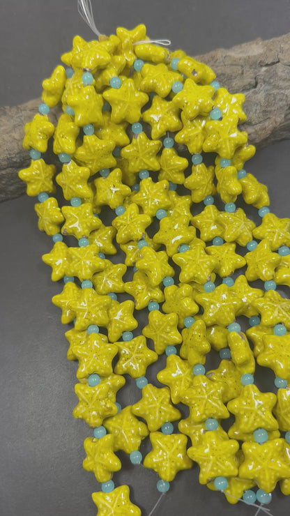 Beautiful Yellow Starfish Shape Handmade Porcelain Beads, Nice Yellow Color Great Quality 7.5"
