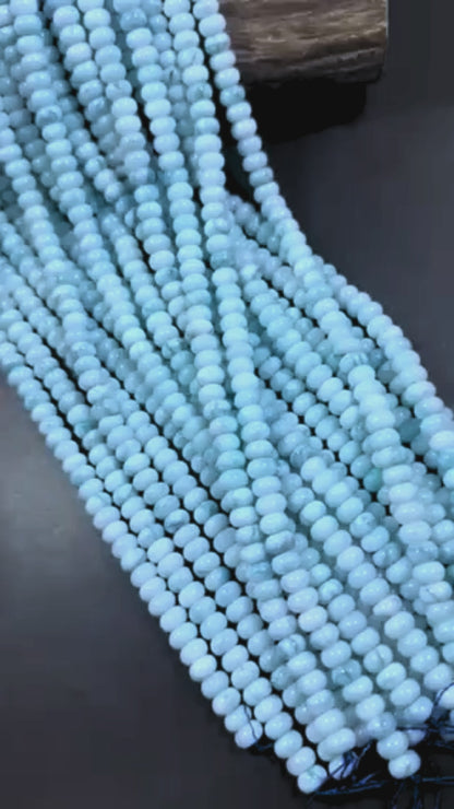 Beautiful 100% Natural Light Blue Larimar Jade Smooth Rondelle Shaped Gemstone Beads 5x8mm, Stunning Light Blue Color Great Quality 15.5"