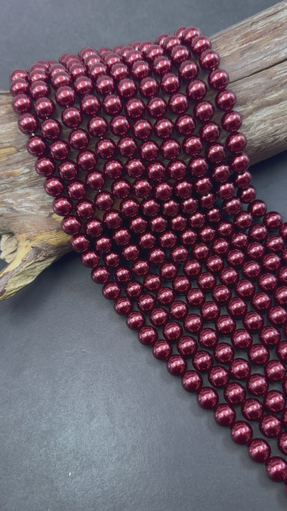 Gorgeous Chinese Dark Red Swarovski Pearl Crystal Beads, 6mm 8mm 10mm 12mm Round Shape Bead. Beautiful Red Color, Great Quality 15.5"
