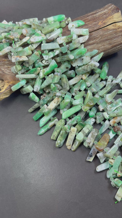 Beautiful Graduated Natural Light Green Chrysoprase Gemstone Bead Freeform Stick Shape, Light Green Color Great Quality 15.5"