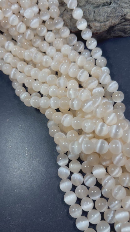 Natural Cream Ivory Selenite Round Shape Bead. 6mm 8mm 10mm, Gorgeous Ivory Shade Great Quality 15.5"