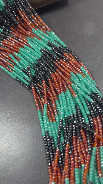 Multicolor Cubic Zirconia Faceted Rondelle Shape, Gorgeous Orange, Turquoise, Black High Quality 15.5"