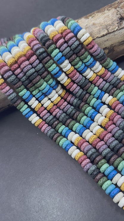 Multicolor Lava Rock 8x3mm Rondelle Shape. Blue, White, Green, Pink Color Pattern Great Quality 15.5"