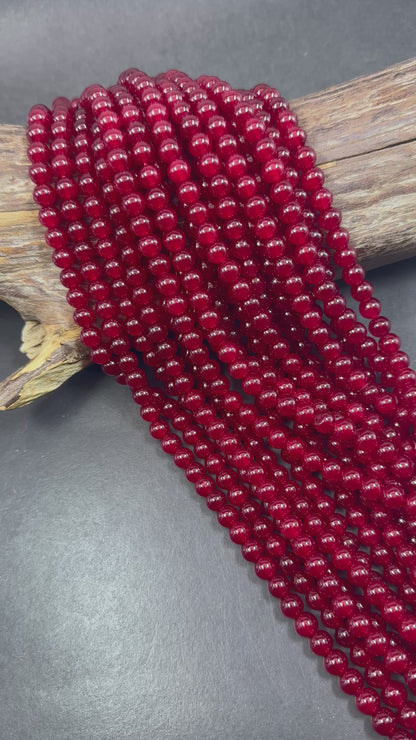 Beautiful Dark Red Jade Smooth Round Shape Bead, Dark Red Shade Color, High Quality 15.5"
