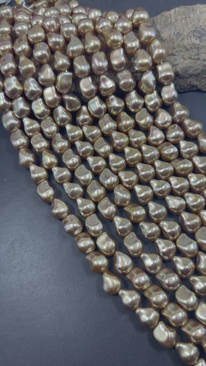 Gorgeous Chinese Gold Swarovski Pearl Crystal Beads 12x15mm Freeform Teardrop Shape. Beautiful Gold Color, High Quality 15.5"