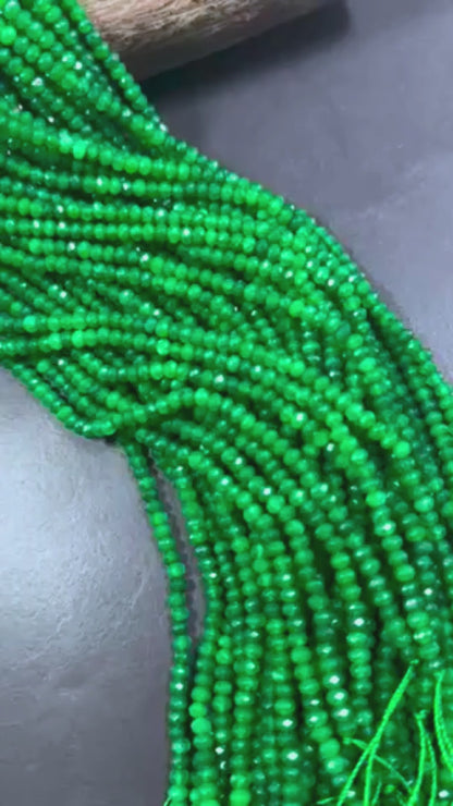 Beautiful 100% Natural Green Jade Faceted Rondelle Shape Gemstone Beads 4x3mm, Gorgeous Green Color Gemstone Beads, Great Quality 15.5"