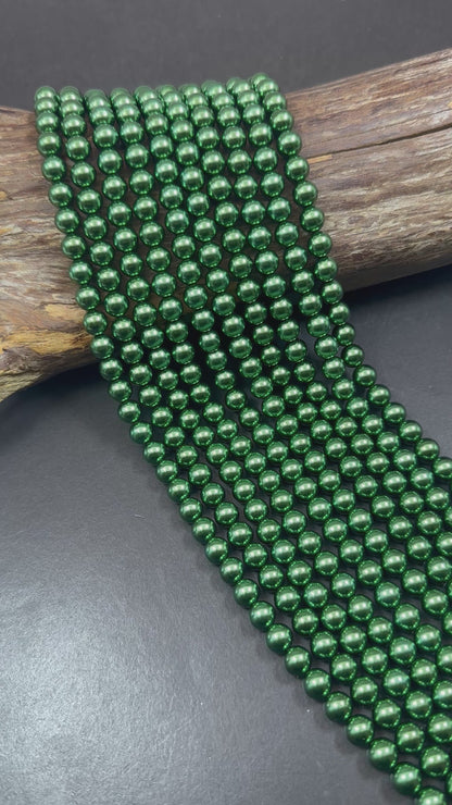 Gorgeous Chinese Green Swarovski Pearl Crystal Beads, 4mm 6mm 8mm 10mm 12mm Round Shape Bead. Beautiful Green Color, Great Quality 15.5"