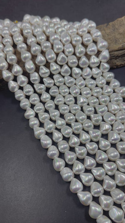 Gorgeous White Swarovski Pearl Crystal Beads 12x13mm Freeform Nugget Shape. Beautiful White Color, High Quality 15.5"