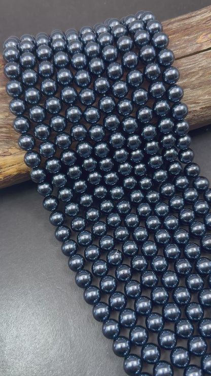 Chinese Night Blue Swarovski Pearl Crystal Beads, 4mm 6mm 8mm 10mm 12mm Round Shape Bead. Beautiful Blue Color, Great Quality 15.5"