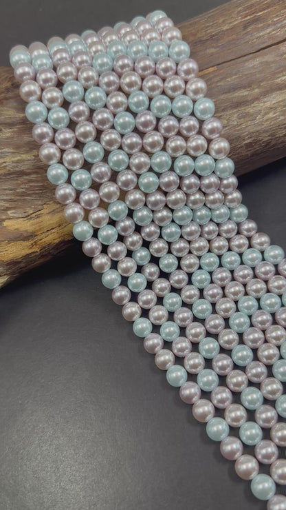 Chinese Pastel Multicolor Swarovski Pearl Crystal Beads, 6mm 8mm Round Shape Bead. Beautiful Baby Blue White Color, Great Quality 15.5"
