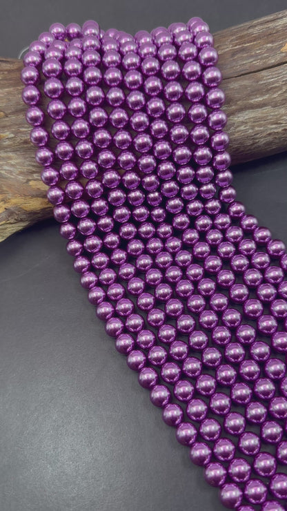 Gorgeous Chinese Purple Swarovski Pearl Crystal Beads, 6mm 8mm Round Shape Bead. Beautiful Purple Color, Great Quality 15.5"
