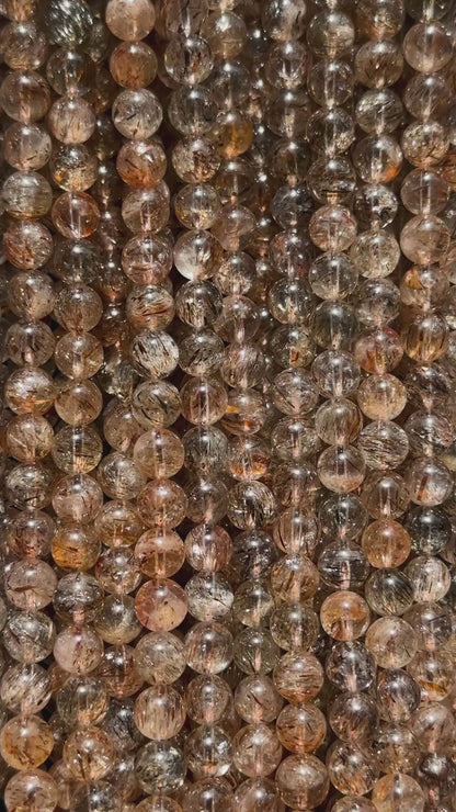 AAA Natural Rutilated Quartz Gemstone Bead 6mm Round Beads, Beautiful Natural Clear Brown Rutilated Quartz Stone Beads Full Strand 15.5"