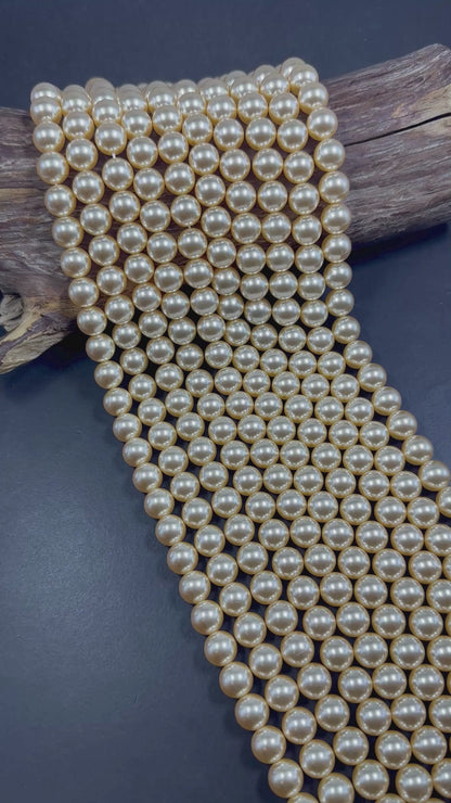 Gorgeous Chinese Soft Champagne Gold Swarovski Pearl Crystal Beads, 12mm Round Shape Bead. Beautiful Soft Gold Color, Great Quality 15.5"