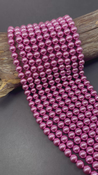 Chinese Light Fuchsia Swarovski Pearl Crystal Beads, 4mm 6mm 8mm 10mm Round Shape Bead. Beautiful Pink Purple Color, Great Quality 15.5"