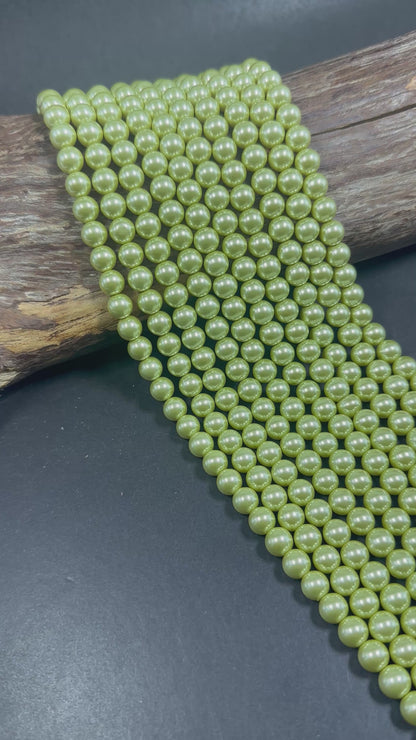 Gorgeous Chinese Sage Green Swarovski Pearl Crystal Beads, 6mm 8mm 10mm 12mm Round Shape Bead. Beautiful Green Color, Great Quality 15.5"
