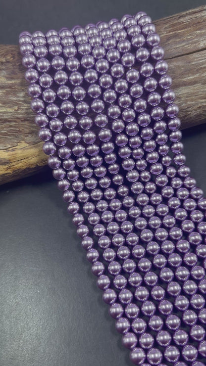 Chinese Orchid Purple Swarovski Pearl Crystal Beads, 4mm 6mm 8mm 10mm 12mm Round Shape Bead. Beautiful Purple Color, Great Quality 15.5"