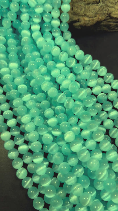 Natural Aqua Blue Selenite Round Shape Bead. 6mm 8mm 10mm, Gorgeous Aqua Blue Color Great Quality 15.5"
