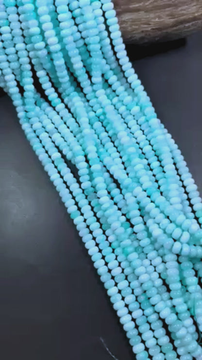 Beautiful 100% Natural Aquamarine Larimar Jade Smooth Rondelle Shaped Gemstone Beads 5x8mm, Stunning Aquamarine Color Great Quality 15.5"