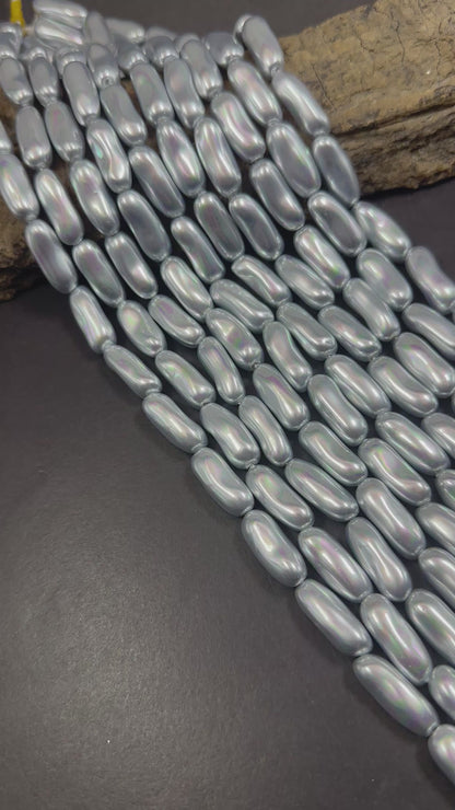 Gorgeous Silver Swarovski Pearl Crystal Beads 8x20mm Freeform Tube Shape. Beautiful Silver Color, High Quality 15.5"
