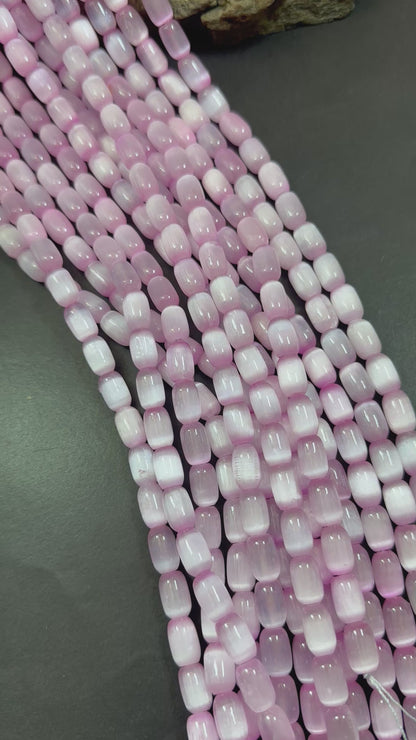 Beautiful Light Pink Selenite Tube Shape 12x8mm Gemstone Bead. Stunning Light Pink Color, Great Quality 15.5"