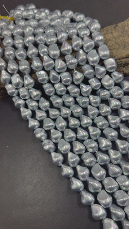 Gorgeous Chinese Silver Swarovski Pearl Crystal Beads 12x15mm Freeform Teardrop Shape. Beautiful Silver Color, High Quality 15.5"