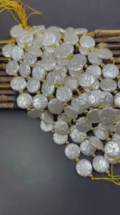 Gorgeous Chinese White Swarovski Pearl Crystal Beads 19x19mm Coin Shape, Beautiful White Pearl Color Great Quality 7.5"