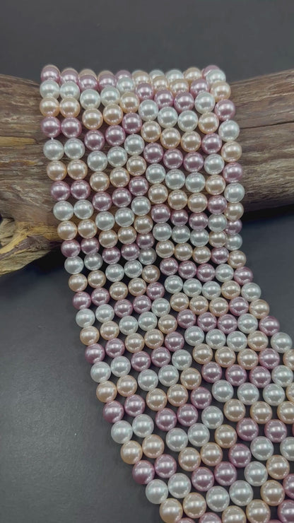 Chinese Pastel Multicolor Swarovski Pearl Crystal Beads, 8mm 10mm Round Shape Bead. Beautiful Pink Peach White Color, Great Quality 15.5"