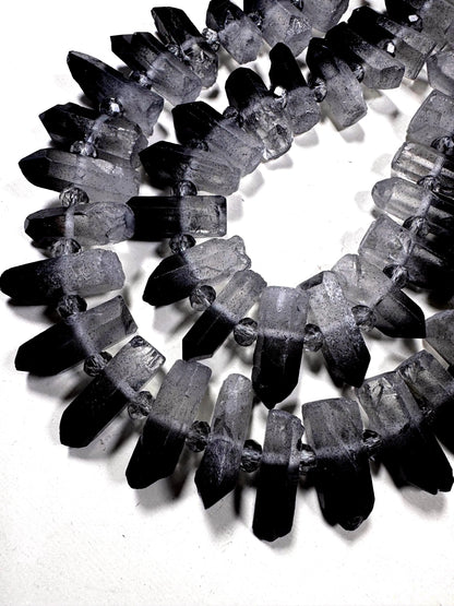 100% Natural Rock Crystal quartz . freedom teeth shape . black white color . full strand 15.5