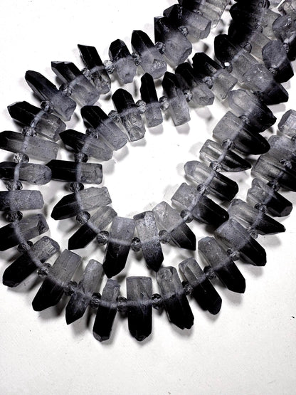 100% Natural Rock Crystal quartz . freedom teeth shape . black white color . full strand 15.5