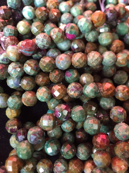 Natural Ruby Fuchsite Gemstone Bead Faceted 6mm 8mm 10mm Round Beads, Beautiful Red Ruby Blue Fuchsite Color Gemstone Bead 15.5"