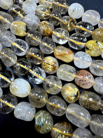 Natural Rutilated Quartz Small Nugget Shape Gemstone Bead Strand (15.5")